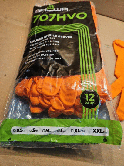 12 pair NEW Showa 707HVO Chemical Resistant 9mil Nitrile Rubber Gloves Size L - 18$ Picture 1 of 5